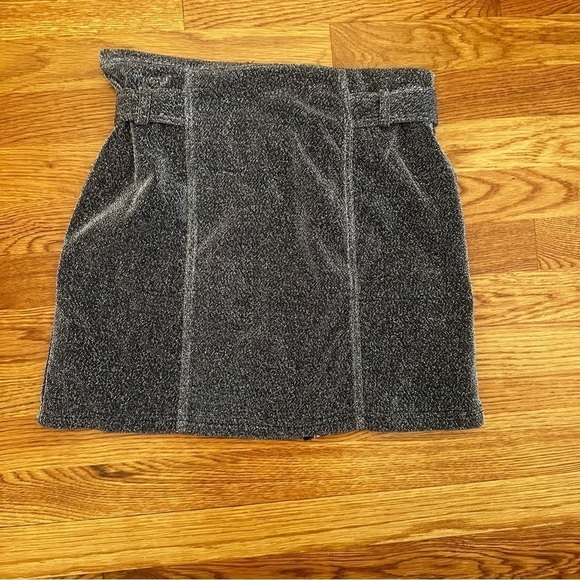 Belted Silver Glitter Mini Skirt Soze Small Asymmetrical Zip Brand Miss Mini - Picture 4 of 4